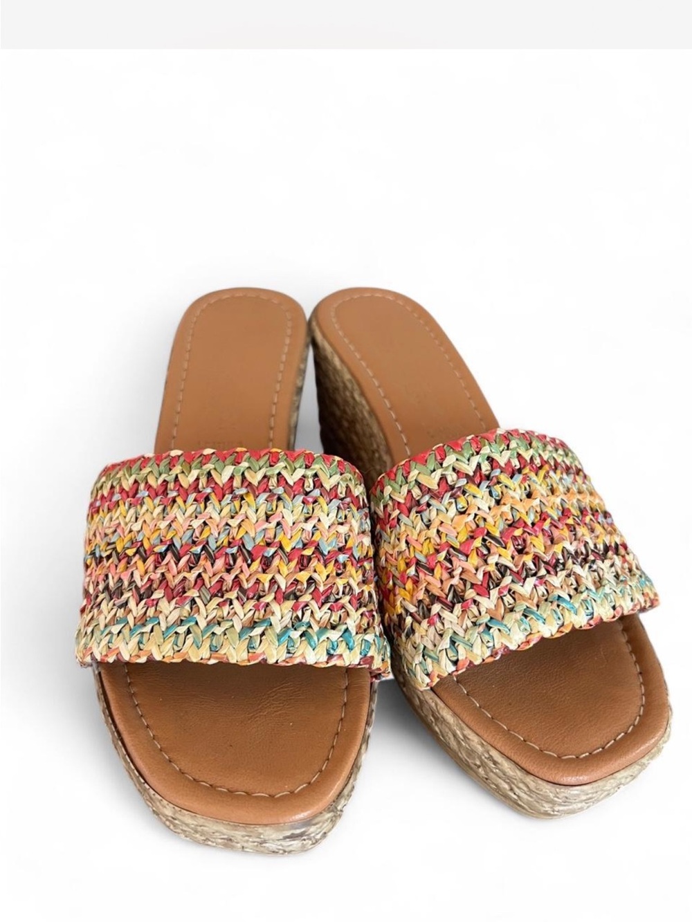 Fablo Maggenti Made in Italy Raffia Wedge Slide Sandals Size 6.5 Multicolor